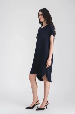 Robe droite en soie marine