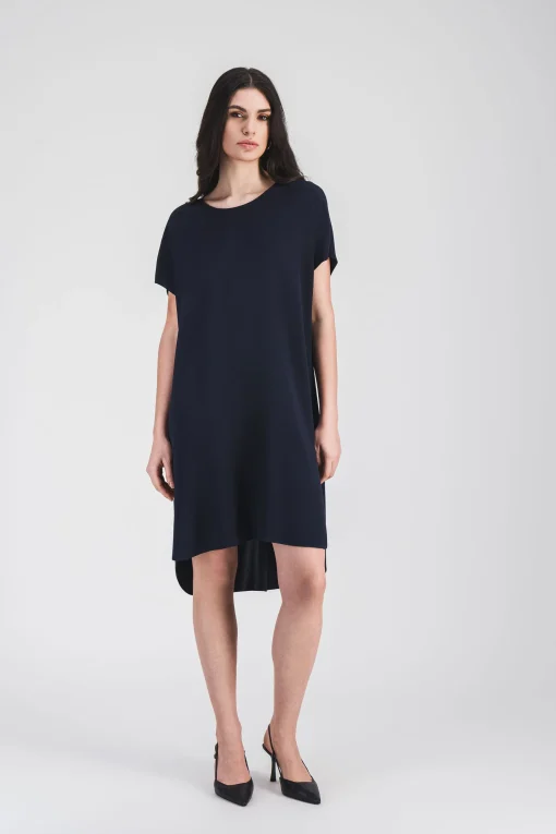 Robe droite en soie marine