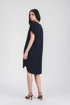 Robe droite en soie marine