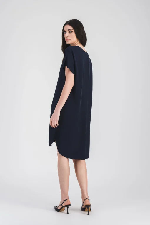 Robe droite en soie marine
