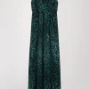 Robe longue à sequins vert foncé