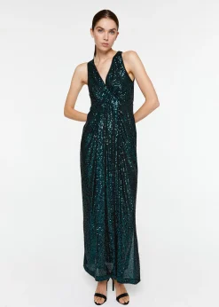 Robe longue à sequins vert foncé