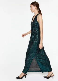 Robe longue à sequins vert foncé