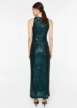 Robe longue à sequins vert foncé