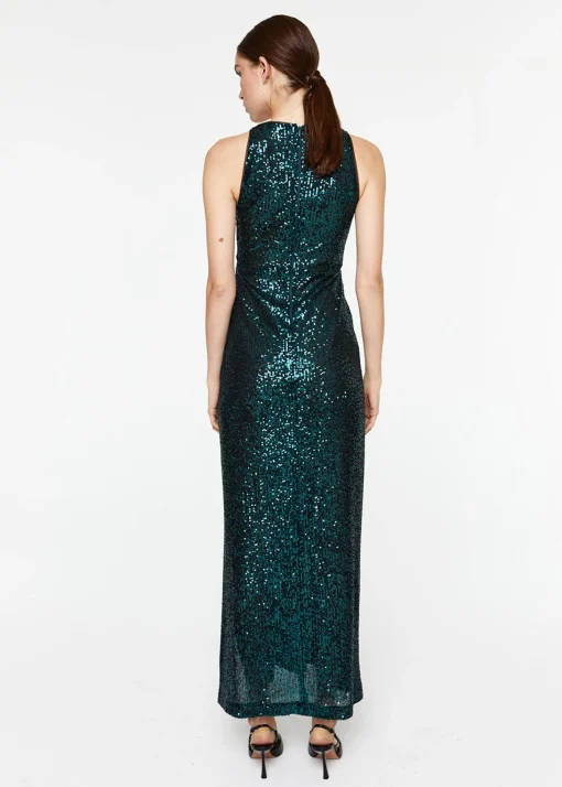 Robe longue à sequins vert foncé