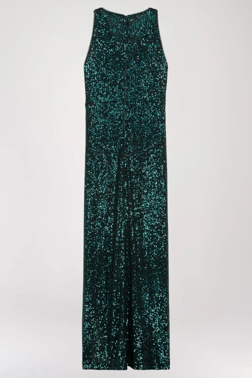 Robe longue à sequins vert foncé