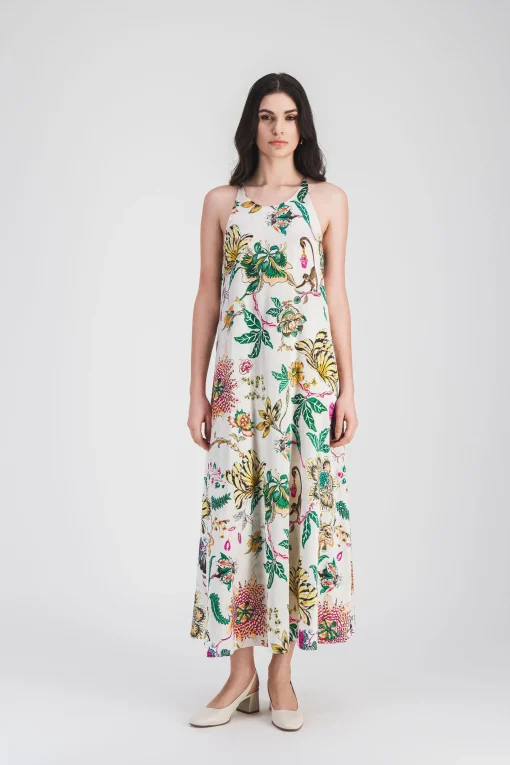 Robe longue fluide imprimée jungle