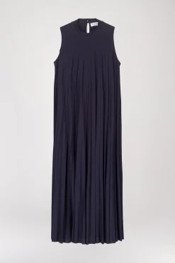 Robe longue plissée à paillettes marine