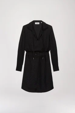 Robe mi-longue à pois noire