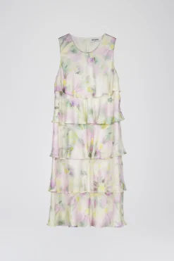 Robe mi-longue fluide à volants imprimé psychédélique