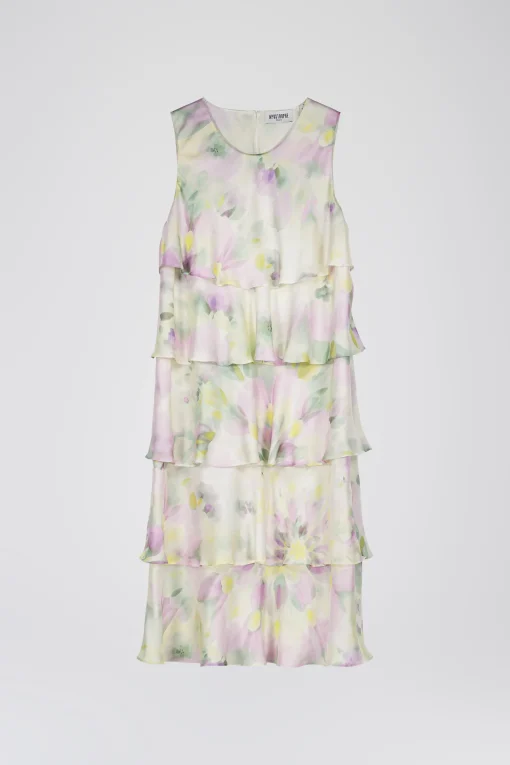 Robe mi-longue fluide à volants imprimé psychédélique