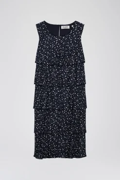 Robe mi-longue fluide à volants imprimé pois