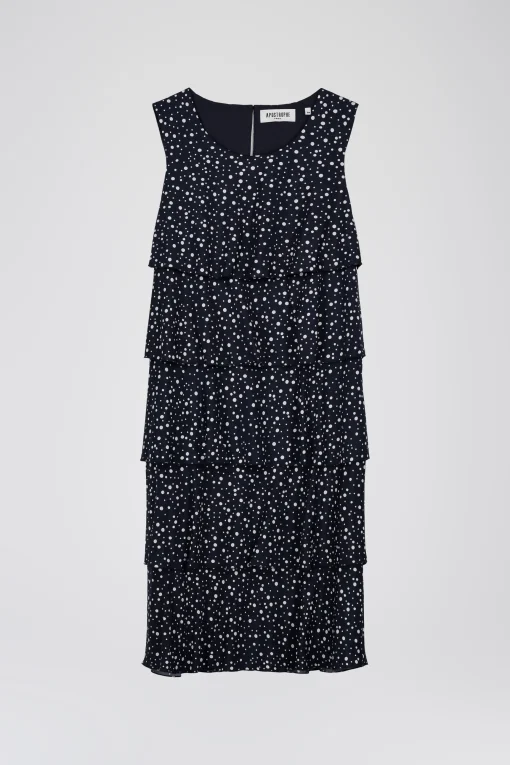 Robe mi-longue fluide à volants imprimé pois