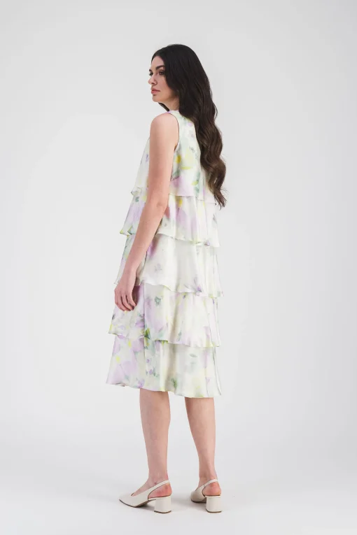 Robe mi-longue fluide à volants imprimé psychédélique
