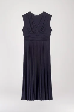 Robe mi-longue plissée à paillettes marine