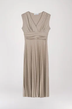 Robe mi-longue plissée à paillettes or