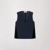 Top bi-matière en velours marine