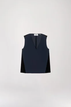 Top bi-matière en velours marine