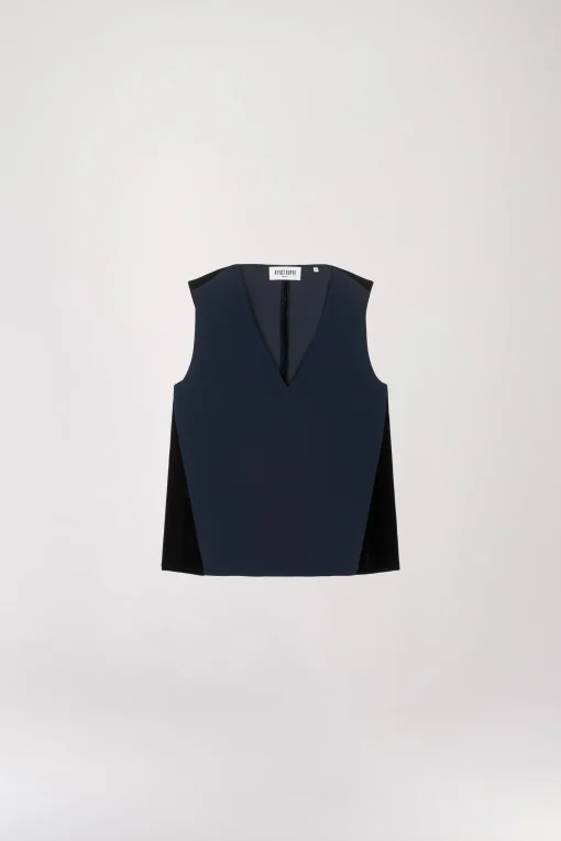 Top bi-matière en velours marine