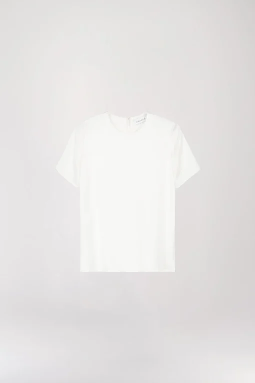Top en soie brillante blanc cassé