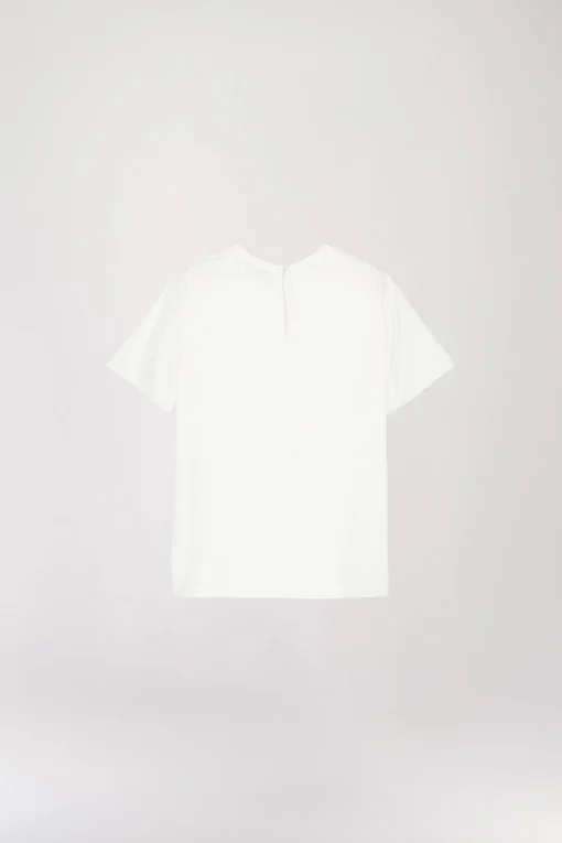 Top en soie brillante blanc cassé