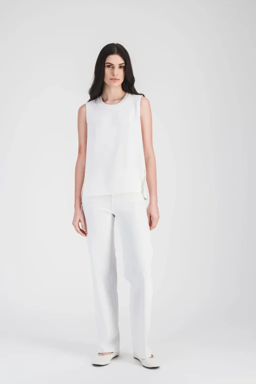 Top sans manches en crêpe microfibre