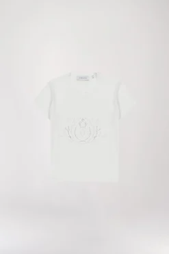 T-shirt brodé de perles blanc cassé