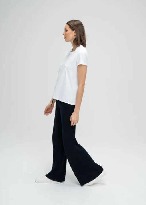 T-shirt brodé de perles blanc cassé