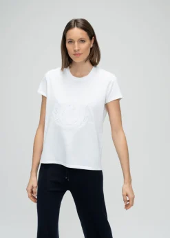 T-shirt brodé de perles blanc cassé