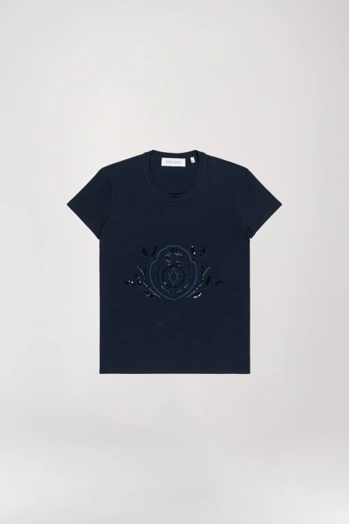 T-shirt brodé de perles marine