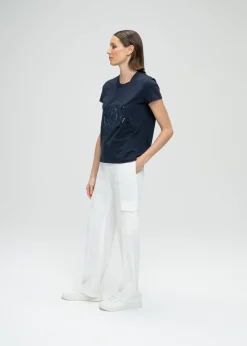 T-shirt brodé de perles marine