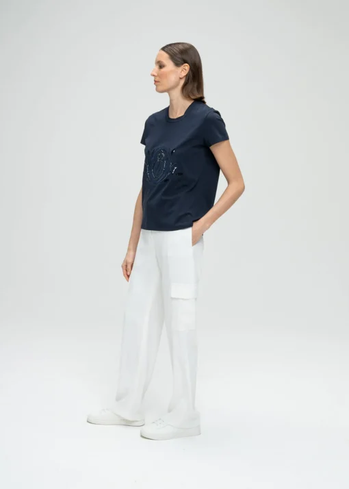 T-shirt brodé de perles marine