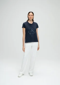 T-shirt brodé de perles marine
