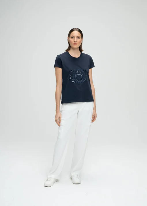 T-shirt brodé de perles marine