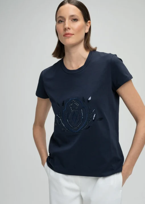 T-shirt brodé de perles marine