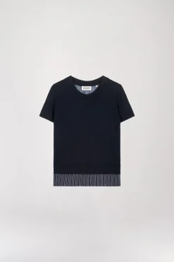 T-shirt en maille marine dos rayés