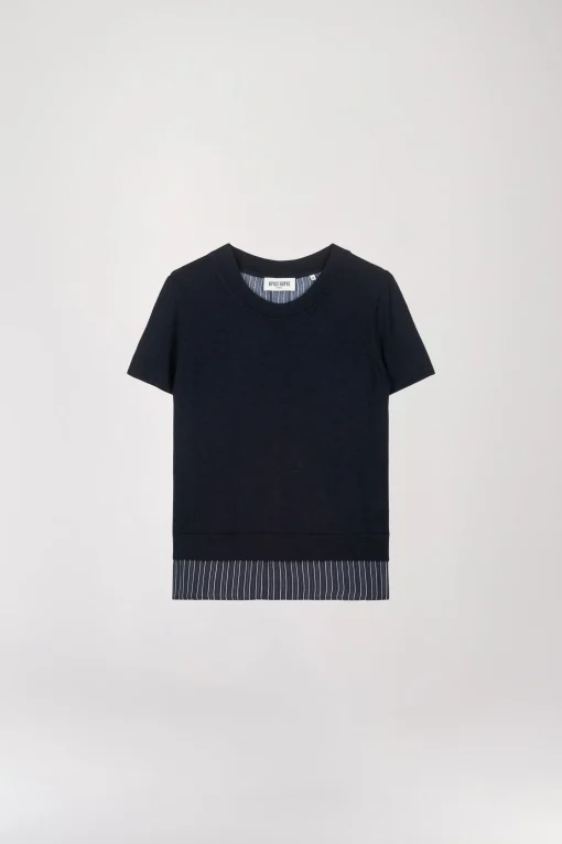 T-shirt en maille marine dos rayés
