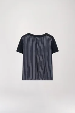 T-shirt en maille marine dos rayés