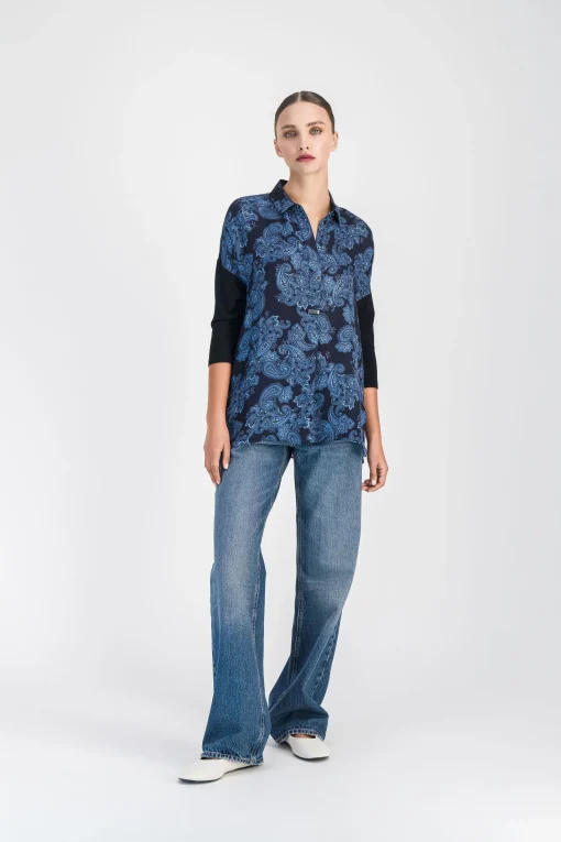 Tunique à imprimé fleuri bleu denim