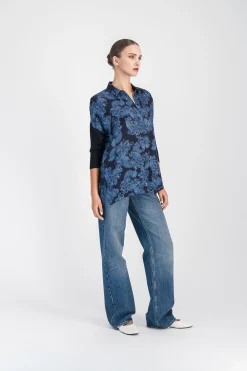 Tunique à imprimé fleuri bleu denim