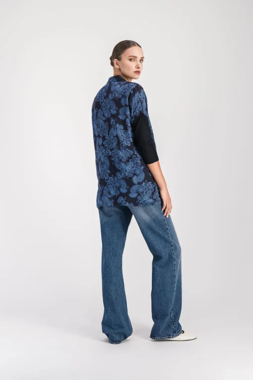 Tunique à imprimé fleuri bleu denim