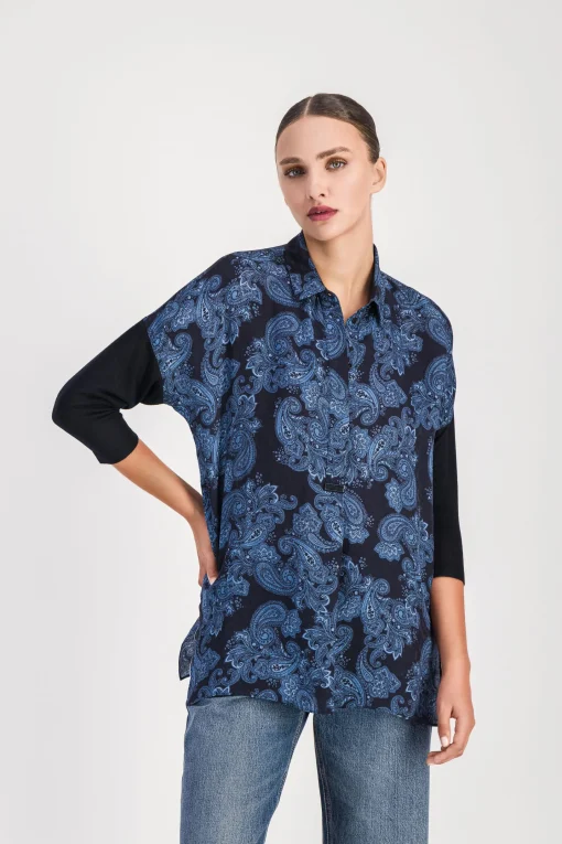 Tunique à imprimé fleuri bleu denim