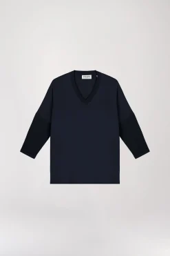 Tunique bi-matière jersey marine
