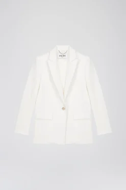 Veste ajustée en double toile stretch blanc cassé