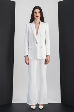 Veste ajustée en double toile stretch blanc cassé