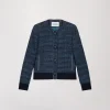 Veste bi-matière en tweed bleu denim
