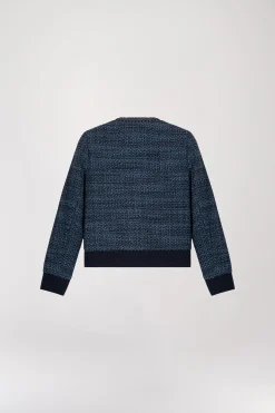 Veste bi-matière en tweed bleu denim