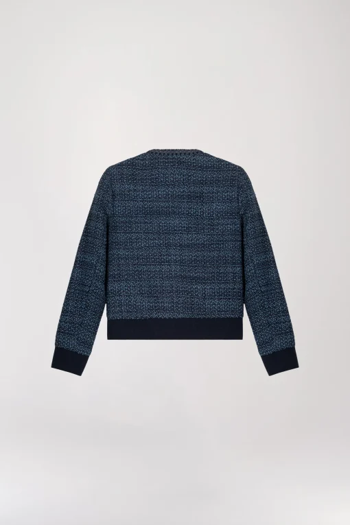 Veste bi-matière en tweed bleu denim