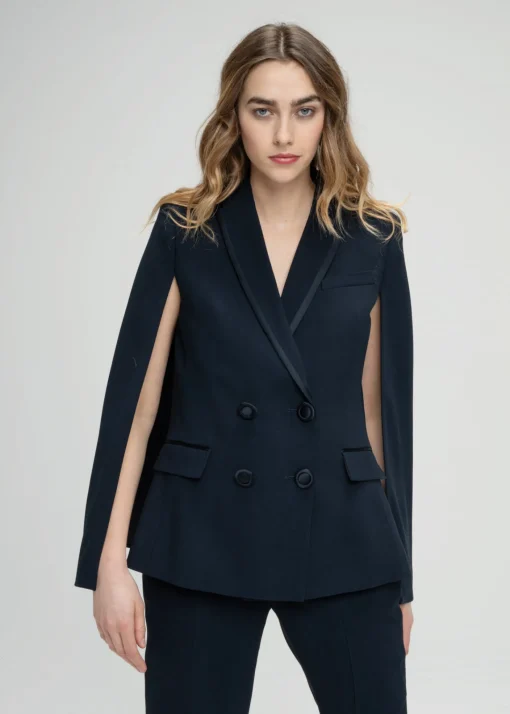 Veste cape croisée marine