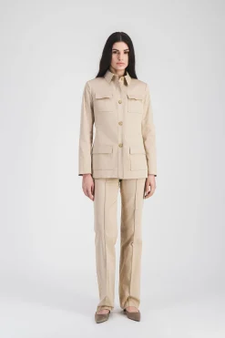 Veste chemise en satin de coton beige